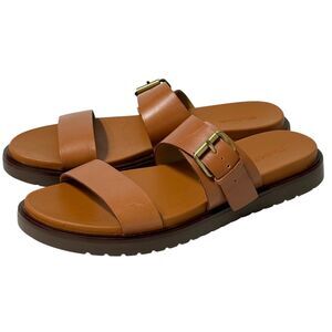 Madewell The Dee Double Strap Slide Leather Sandal Brown Womens 9.5 Buckle NWOB